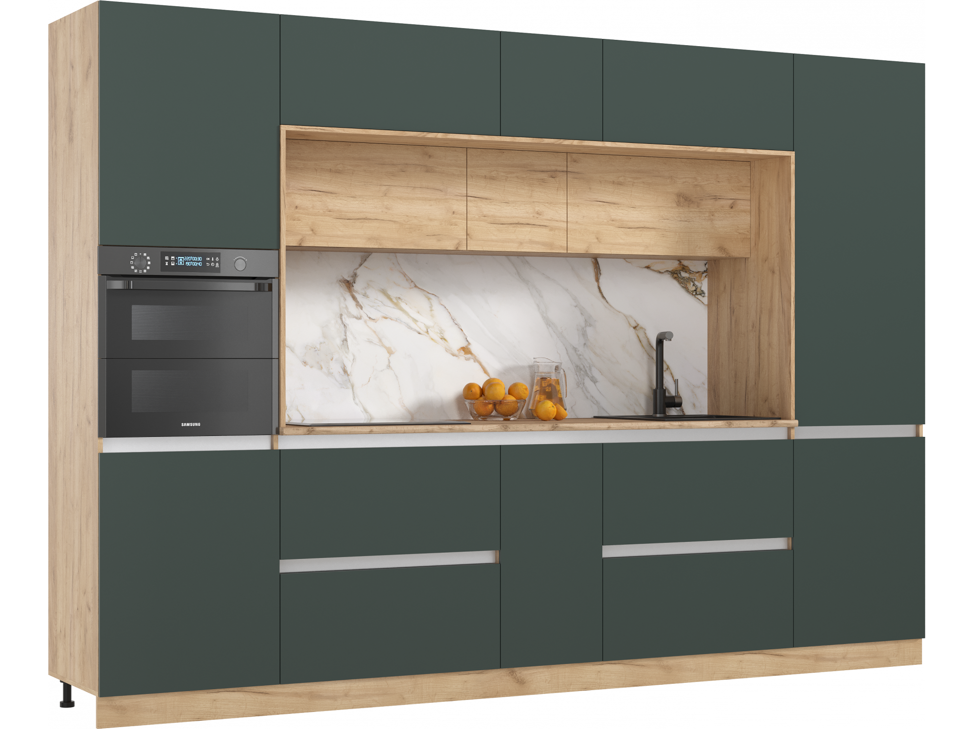 Модульная кухня Карина ЛДСП, Дуб крафт золотой/Изумрудный - фото №1