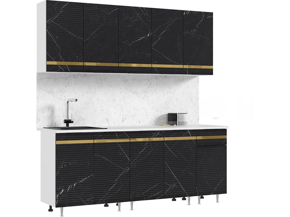 Кухня МДФ Милена 2000 (Белый, Мрамор блэк софт, Антарес) - фото №1