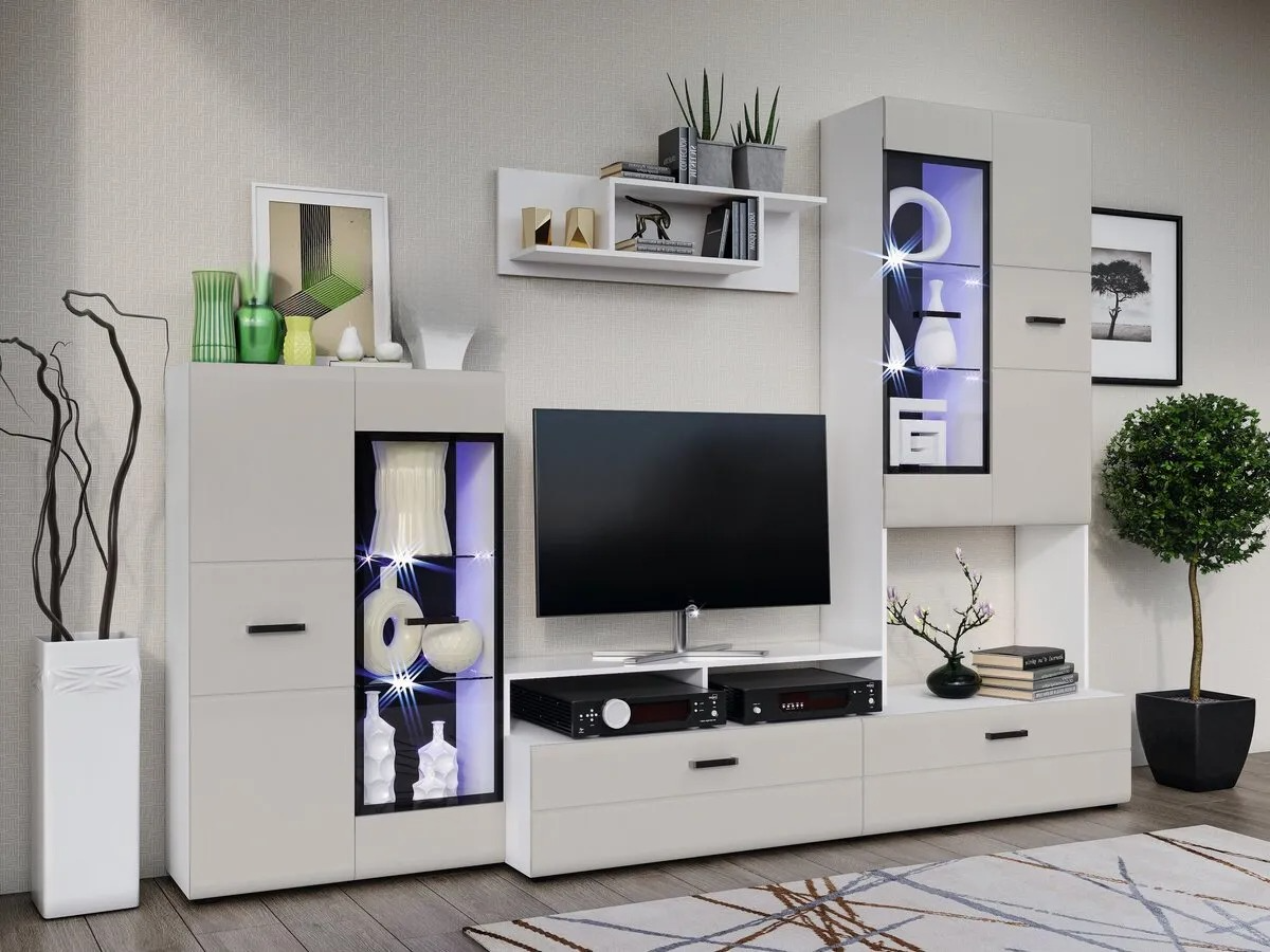 Гостиная Нэнси NEW Вариант №3 (Браш Лайт Грей, Белый),  - миниатюра