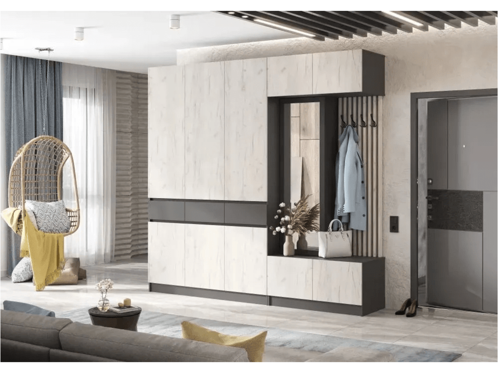 Модульная прихожая Роджинамиф, комп.5 (Крафт белый, Графит) - фото №1