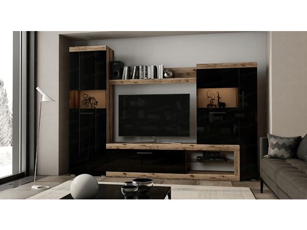 Гостиная Бастон, делано/Черный глянец - фото №1