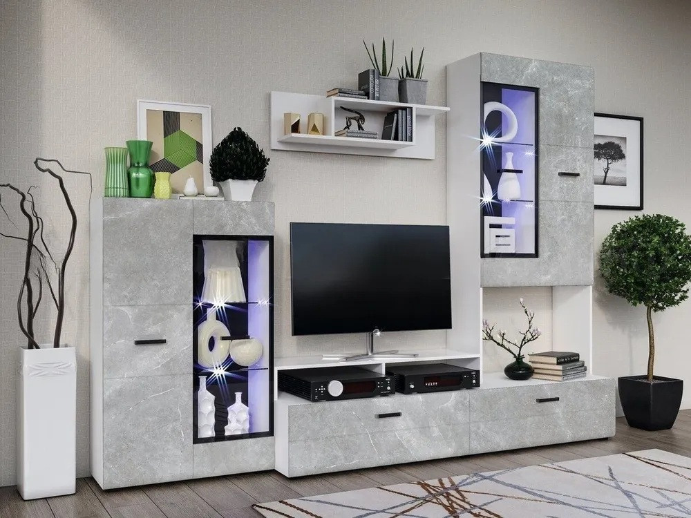 Гостиная Нэнси NEW Вариант №3 (Мрамор глянец, Белый) - фото №1