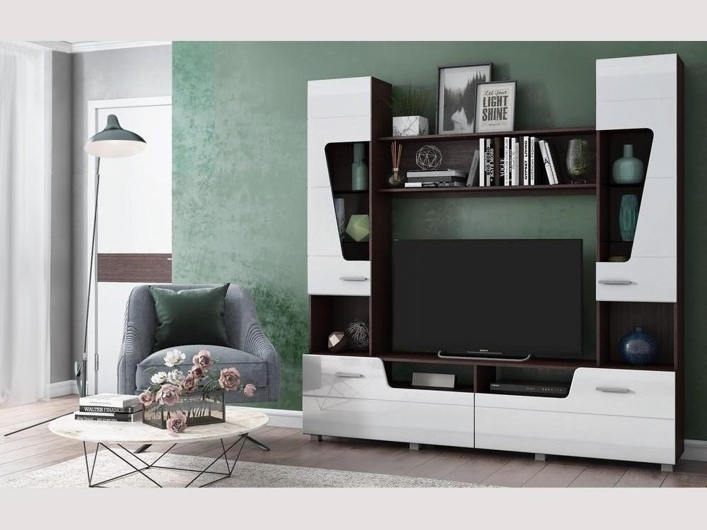 Моника Стенка МДФ (Венге / Белый глянец) - фото №1