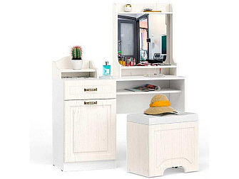 Стол туалетный с пуфом Ливерпуль / Белый/Ясень ваниль - фото №1