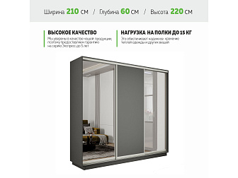 Шкаф-купе Экспресс 3-х дверный с зеркалом, 210х60х220, Е1 - фото №1