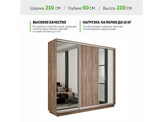 Шкаф-купе Экспресс 3-х дверный с зеркалом, 210х60х220, Е1 - фото №1