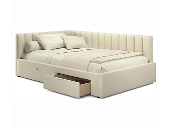 Мягкая кровать-тахта Milena 1200 бежевая с ящиками - фото №1